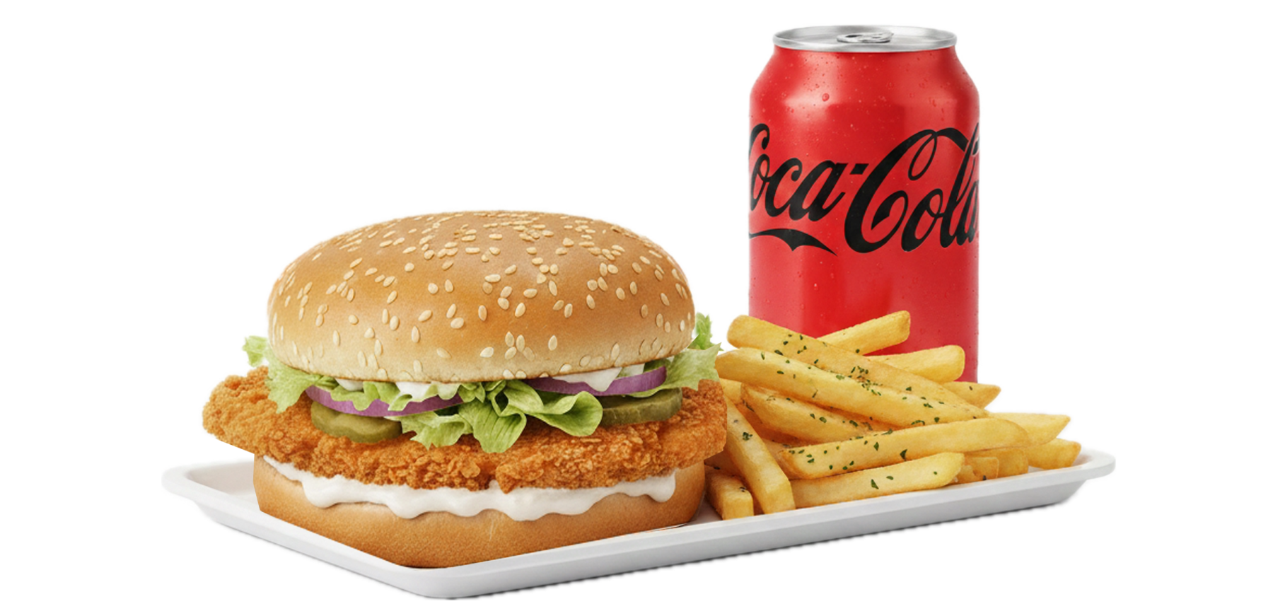 Crunchy Chicken Burger mit Pommes & Softdrink