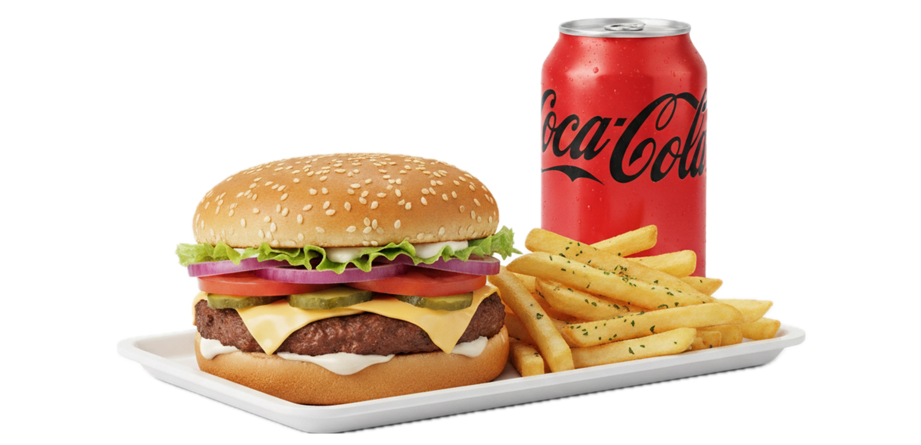 Cheeseburger mit Pommes & Softdrink
