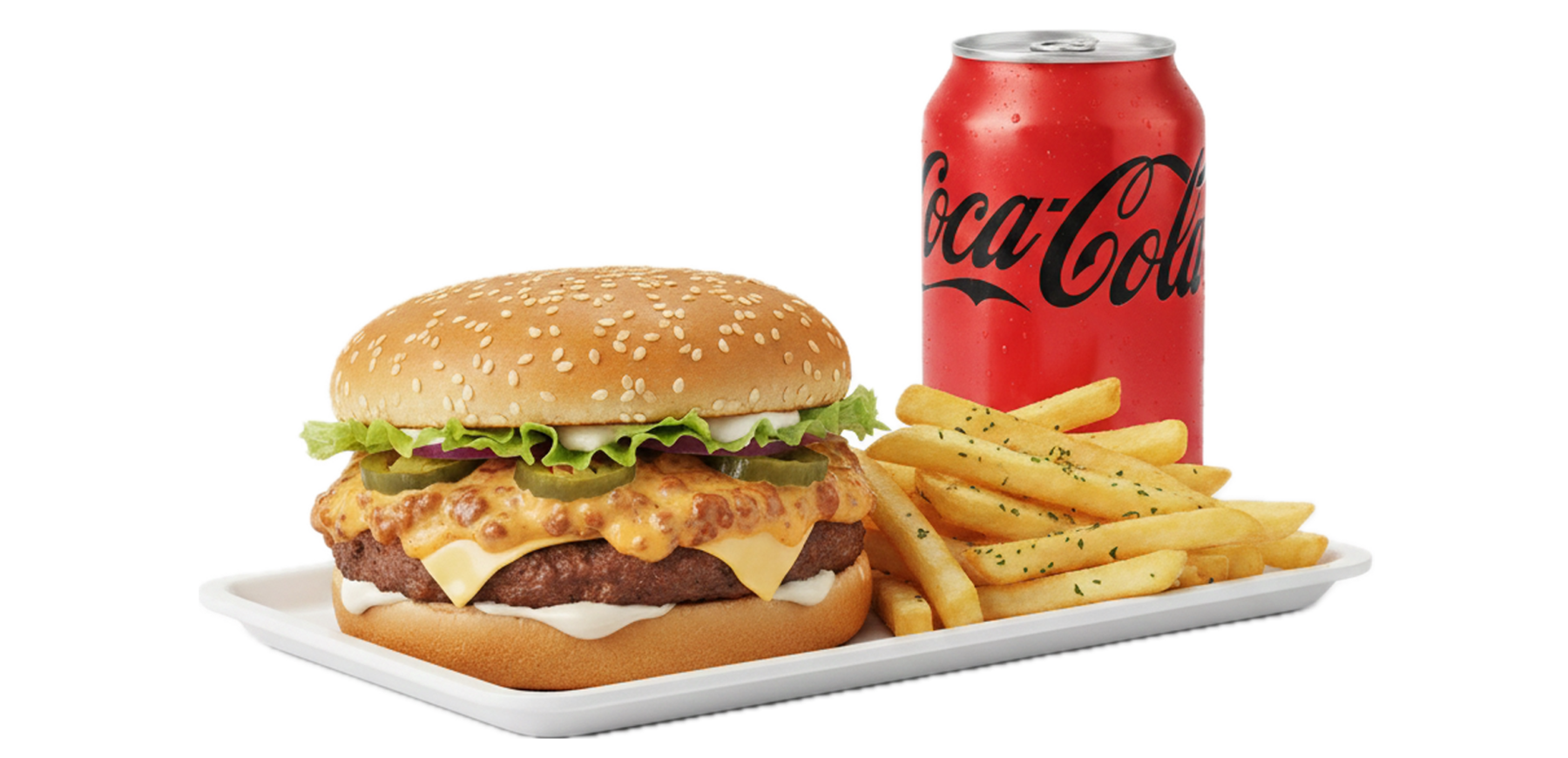 Chili Cheeseburger mit Pommes & Softdrink