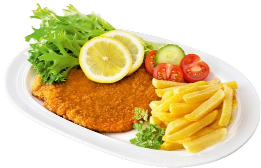 Puten-Schnitzel mit Pommes & Zitrone